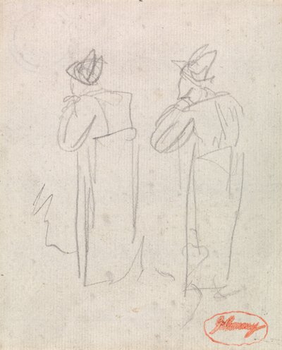 Two Standing Figures Wearing Tall Hats by George Romney